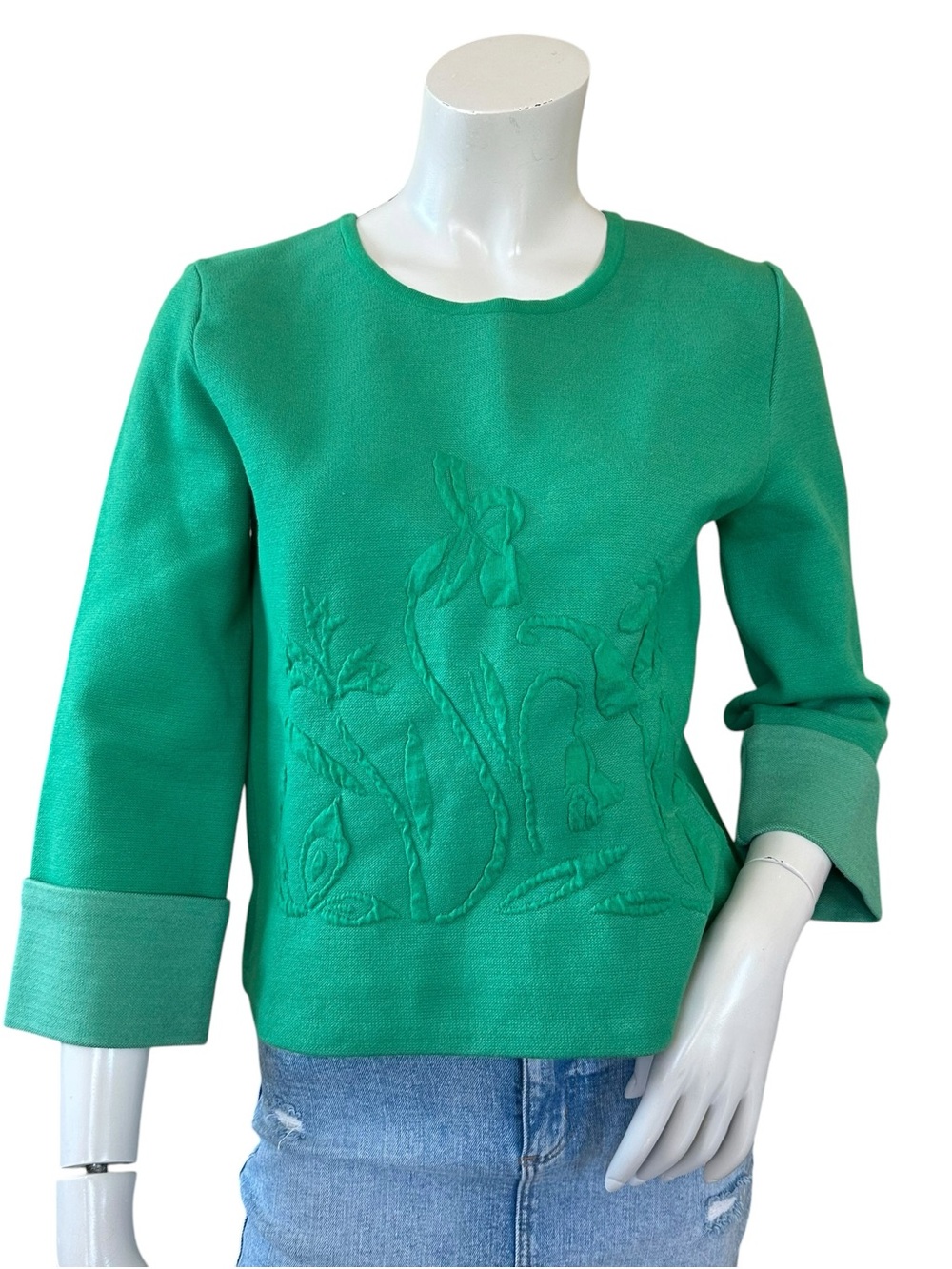 Anthropologie Moth Embossed Garden Floral Cuffed Sleeve Sweater Size Small